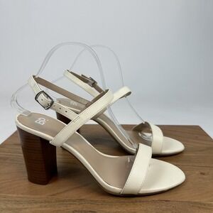 New Womens‎ BP Lula White Faux Leather Slingback Block Heels Sandals Size 9.5 M